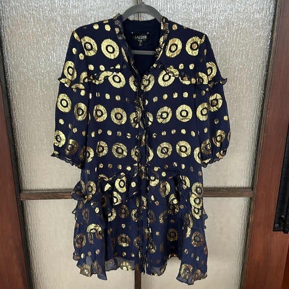 SALONI
Navy Gold Tilly Ruffle Dress in size 4 - Picture 8 of 12